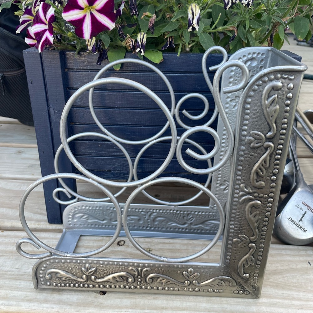 Heritage 3-Bottle Antique Embossed Pewter Wine Rack